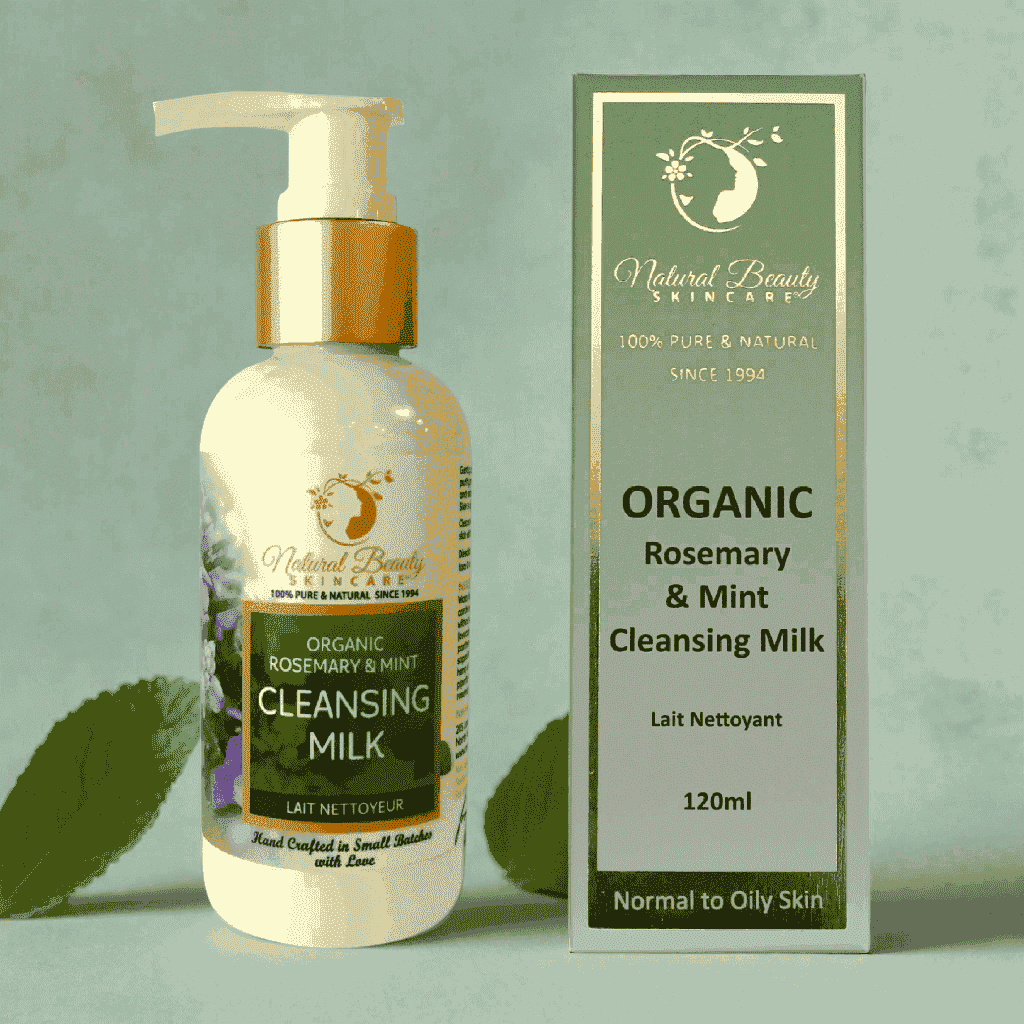 Organic Mint & Rosemary Cleansing Milk by Natural Beauty Skincare, perfect for normal to oily skin.