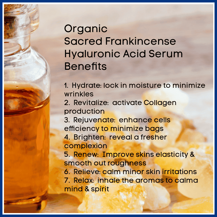 Organic Sacred Frankincense Hyaluronic Acid Serum VEGAN 99% Natural - Natural Beauty Skincare® - Nature's Creations - Shop Online